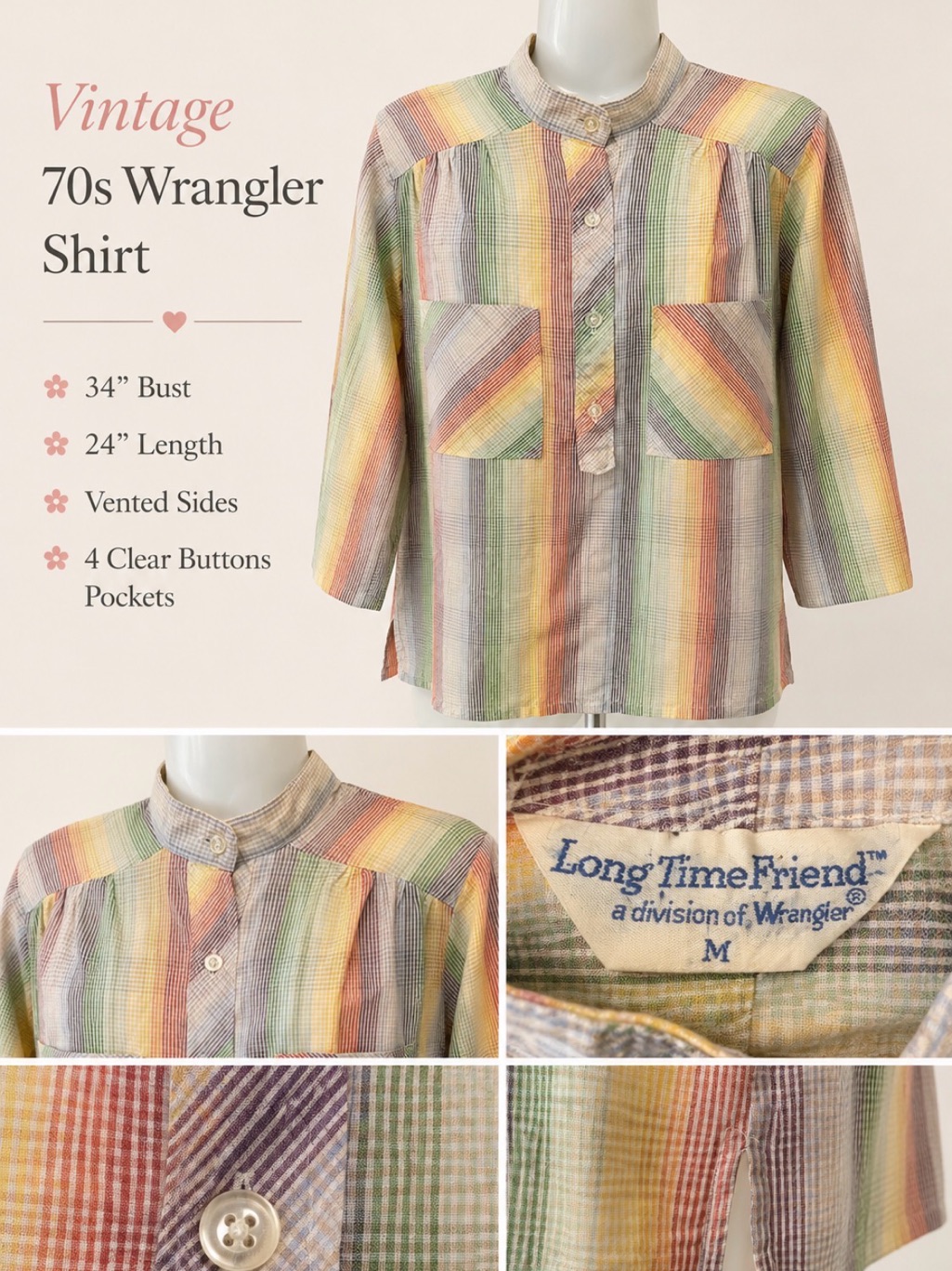 Wrangler Pastel Rainbow PlaudStripe ButtonFront Blouse